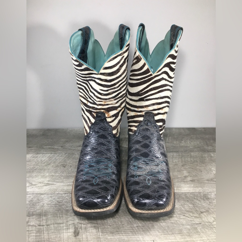 Womens Ariat 10006718 Quickdraw Leather Western Square Toe Zebra Print Boots 10 - Picture 4 of 12